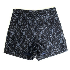 Express High Waist Shorts Embellished Size 0 Blue, Black Lace Overlay